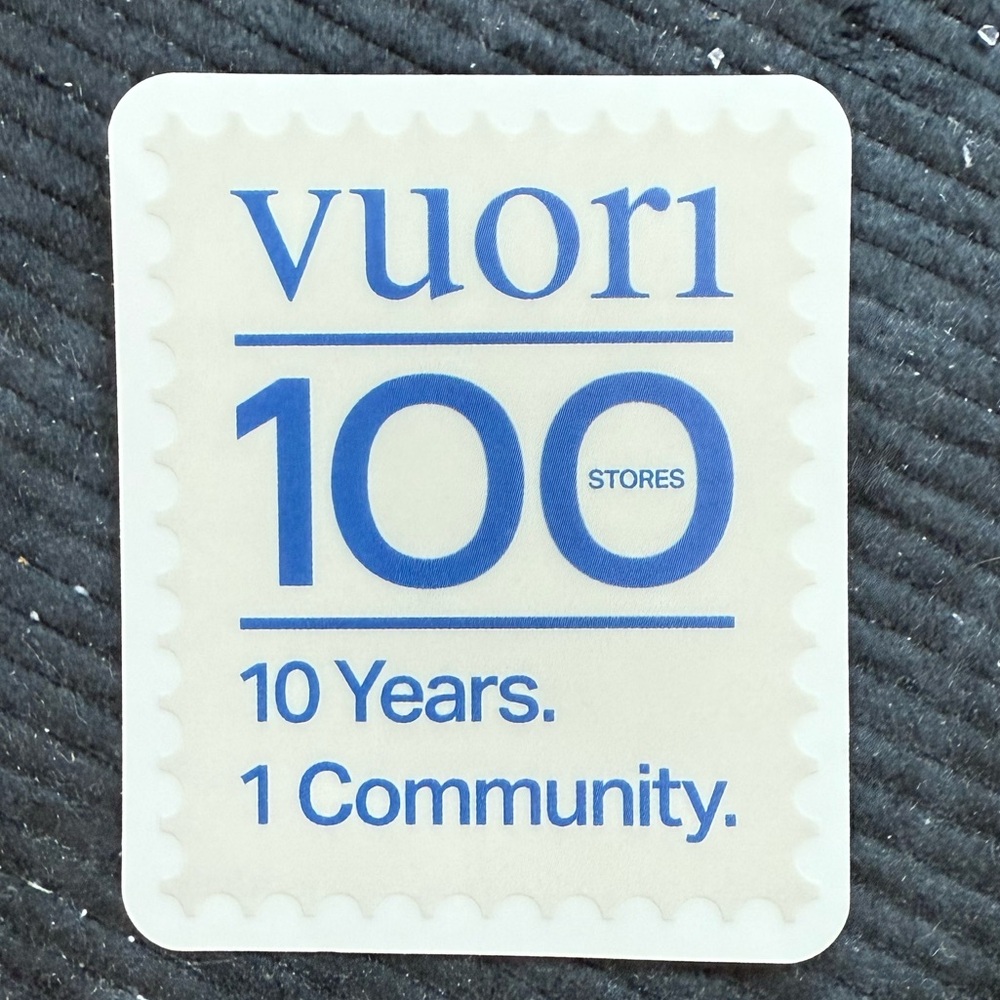Vuori Limited Edition Sticker – 100 Stores, 10 Years, 1 Community